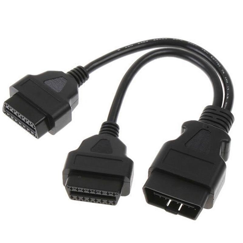 16Pin OBD2 OBDII Splitter Extension Cable Connector 1 Male to 2 Dual Female Y Cables 30CM