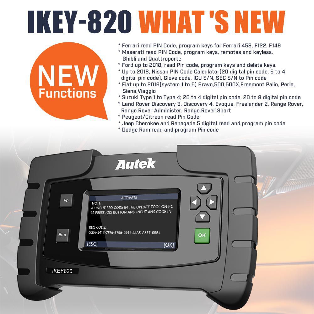 Original Autek IKey820 OBD2 Car Key Programmer Support All Key Lost No Token Limitation