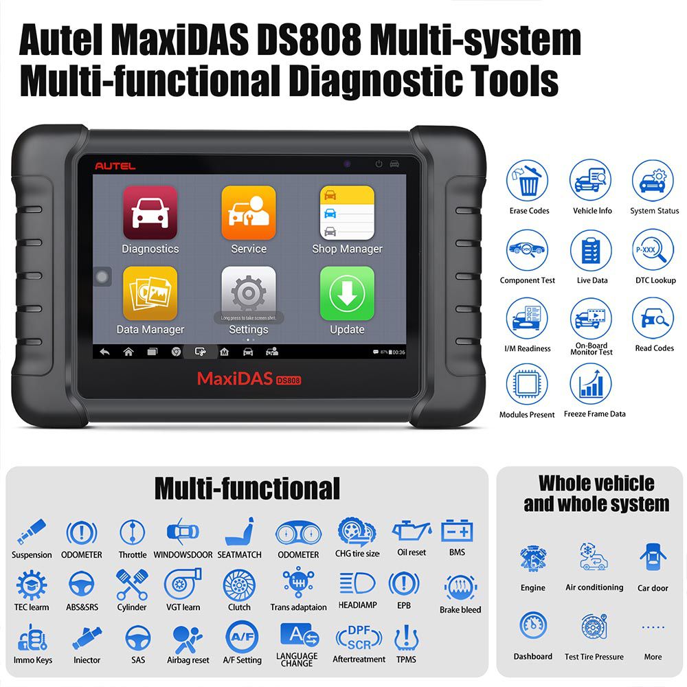 Original Autel MaxiDAS DS808K Tablet Diagnostic Tool Full Set Support Injector Coding & Key Coding