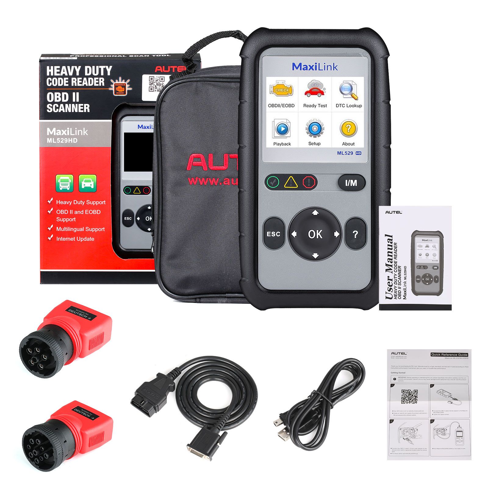 Autel ML529HD OBD2 Scan Tool Upgraded ML519 with Enhanced Mode 6/One-Key Ready Test for Heavy-Duty J1939 & J1708 with AutoVIN/Online Update/Print Data