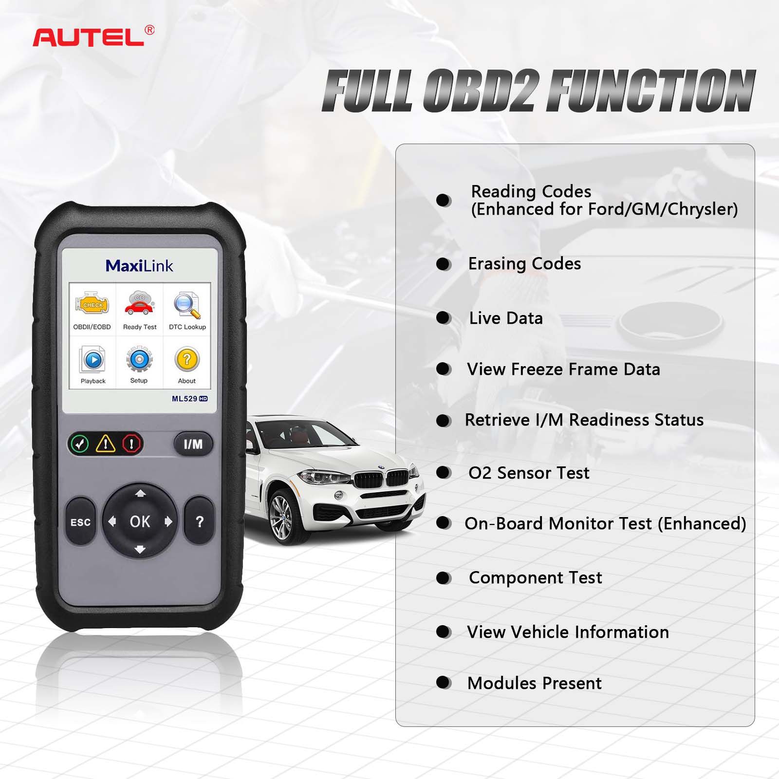 Autel ML529HD OBD2 Scan Tool Upgraded ML519 with Enhanced Mode 6/One-Key Ready Test for Heavy-Duty J1939 & J1708 with AutoVIN/Online Update/Print Data