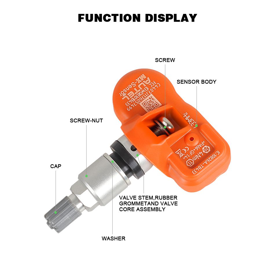 Autel MX-Sensor 315MHz+433MHz 2 in 1 Universal Programmable TPMS Sensor Metal/Rubber OE Level Tire Pressure Monitoring System