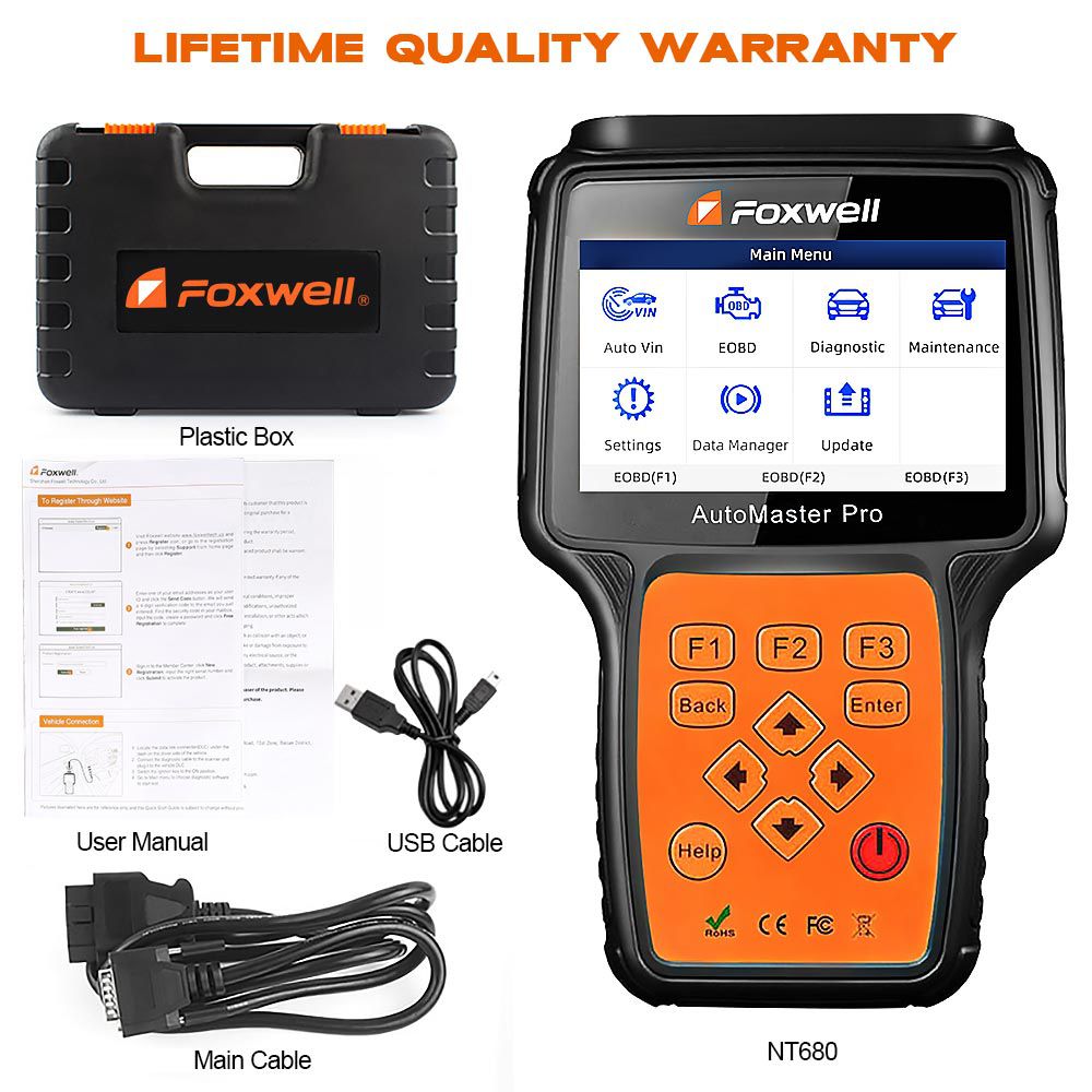 Foxwell NT680 All Systems Diagnostic Scanner with Oil Light/Service Reset+EPB Functions Updated Version of NT624