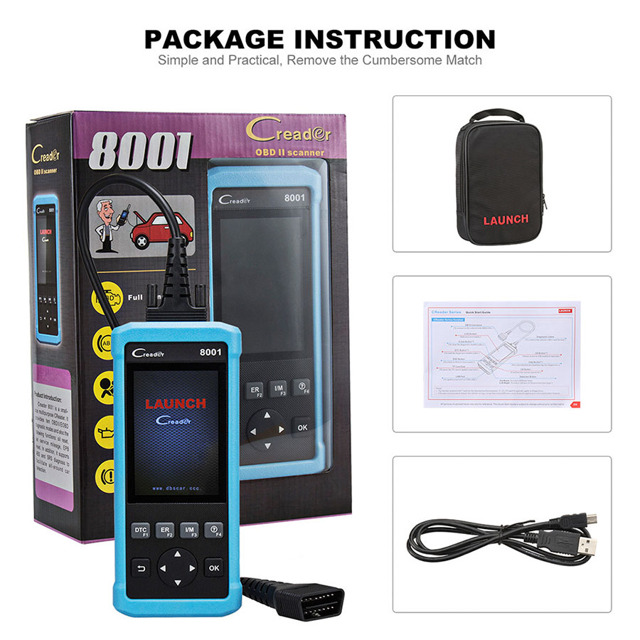 Launch DIY Code Reader CReader 8001 CR8001 Full OBD2 Scanner with Oil Resets Service