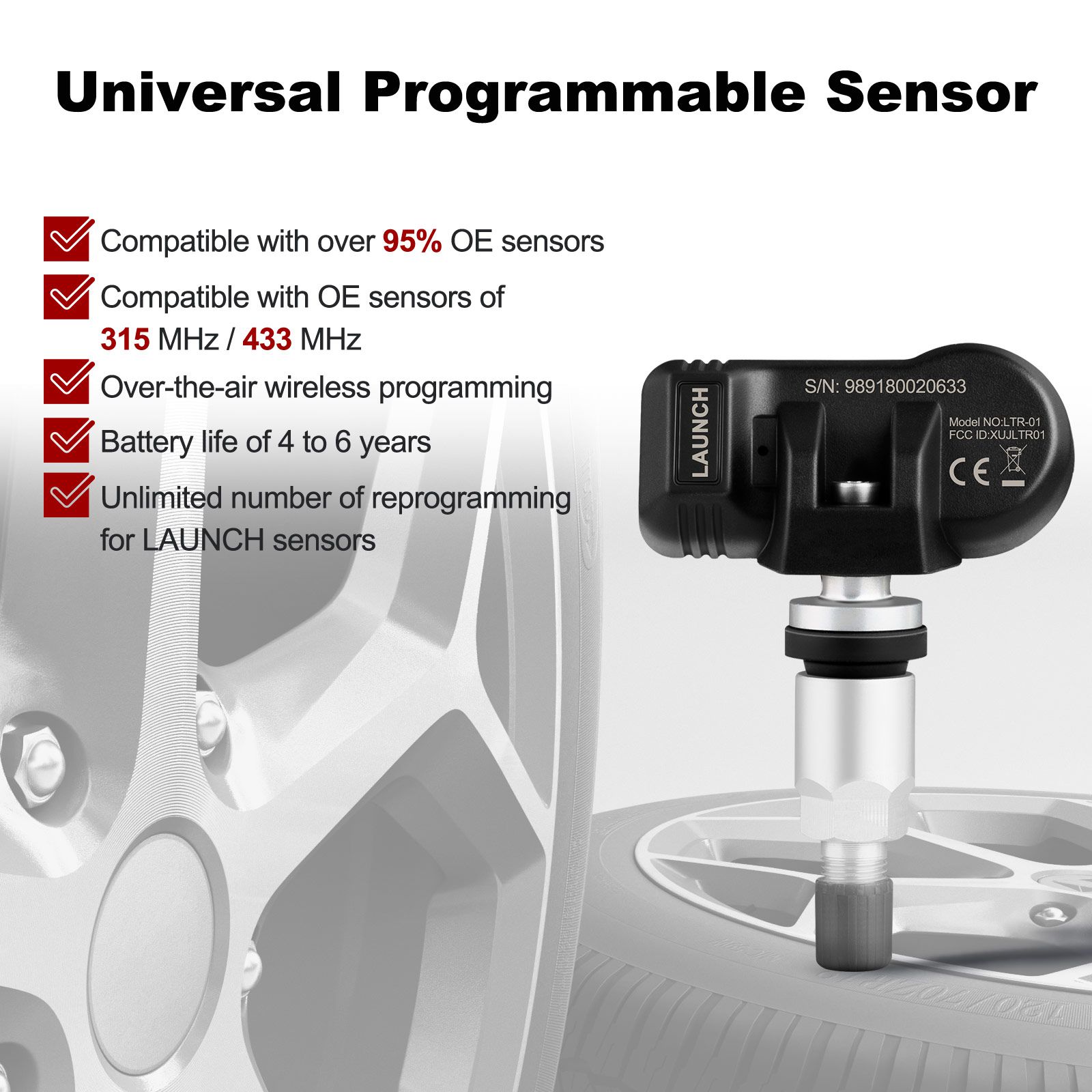 LAUNCH LTR-01 RF Sensor 315MHz & 433MHz TPMS Sensor Tool Metal & Rubber Free Shipping