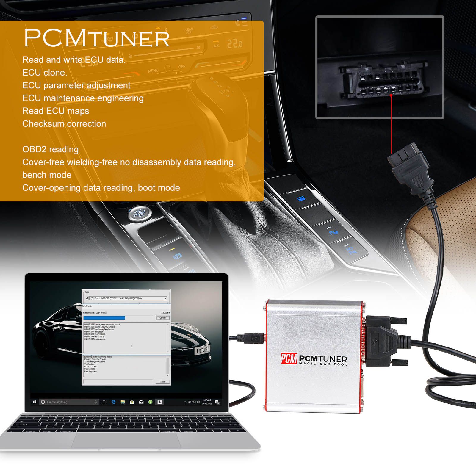 V1.27 PCMtuner ECU Programmer with 67 Modules Free Online Update Support Checksum Pinout Diagram with Free Damaos for Users