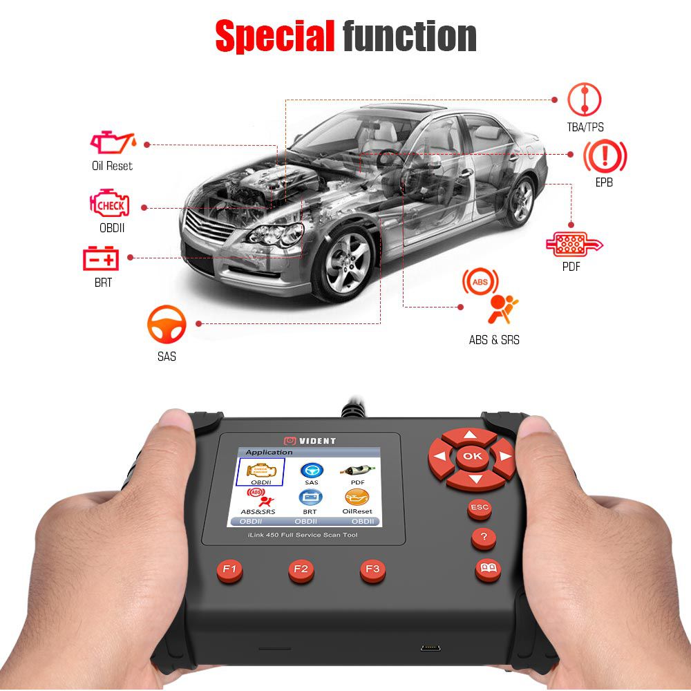 Vident iLink450 Full Service OBD2 Scan Tool Live Data EPB, Oil Service, ABS & SRS Reset, Battery Configuration etc