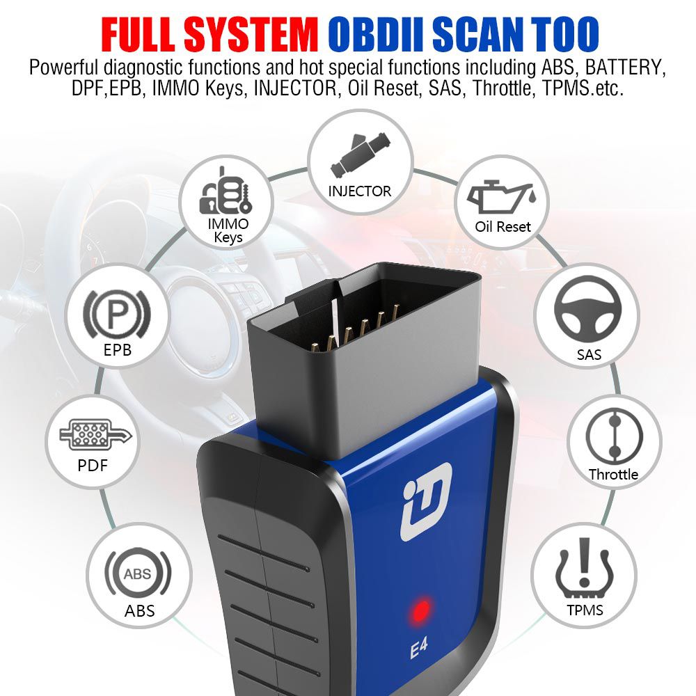 VPECKER E4 Phone Bluetooth Full System OBDII Scan Tool for Android Support ABS Bleeding/Battery/DPF/EPB/Injector/Oil Reset/TPMS