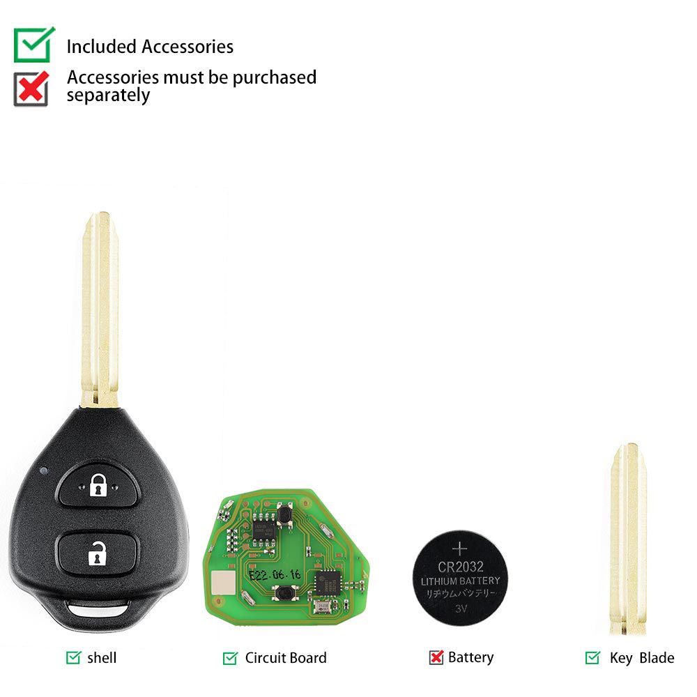 Xhorse XKTO05EN Wire Remote Key Toyota Flat 2 Buttons Triangle English Version 5pcs/lot