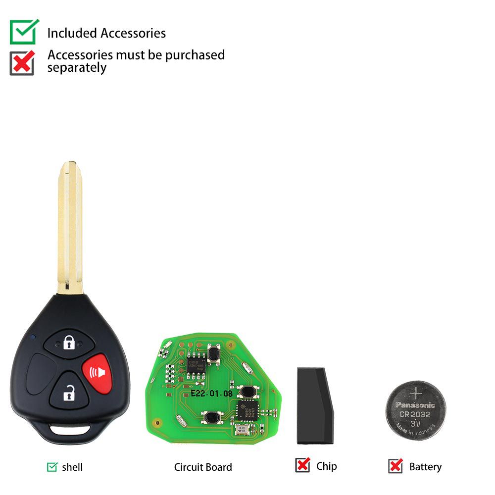 Xhorse XKTO04EN Wire Universal Remote Key Toyota Style 3 Buttons for VVDI VVDI2 Key Tool 5pcs/lot