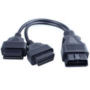 16Pin OBD2 OBDII Splitter Extension Cable Connector 1 Male to 2 Dual Female Y Cables 30CM