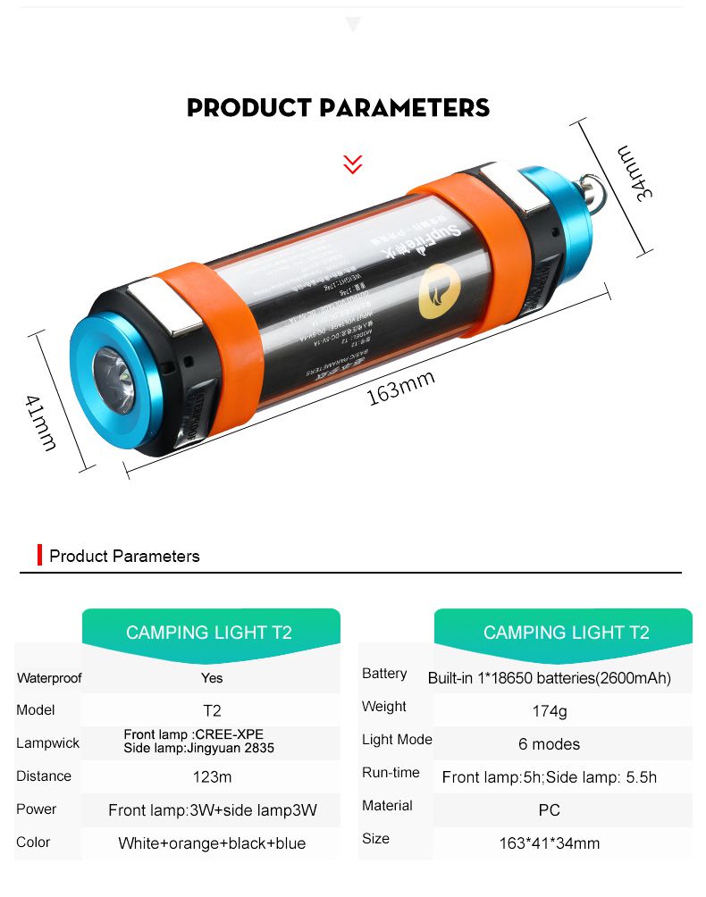 Camping LED Light T2 Flashlight Hand Lamp Torch Tent Light Work Lamp