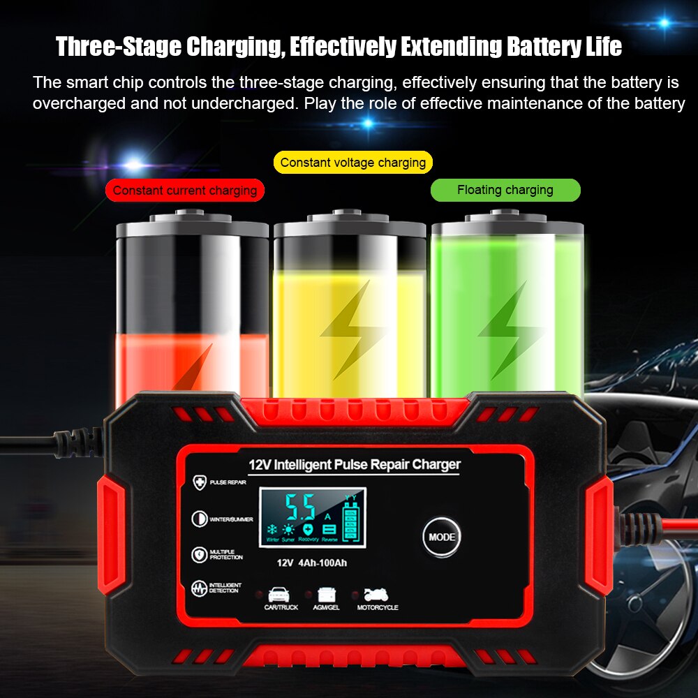 Car Battery Charger 12v fully automatic 6A Pulse Repair Battery Charger For Car Motorcycle Lead Acid Battery Car Diagnosis Tool