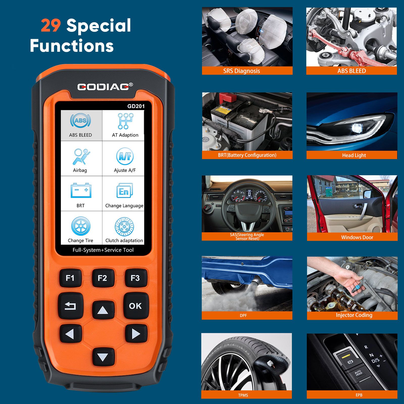 GODIAG GD201 Professional OBDII All-makes Full System Diagnostic Tool with 29 Service Reset Functions