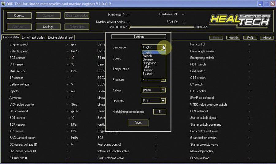OBD Tool for Fuel Injected Honda Motorcycles Software
