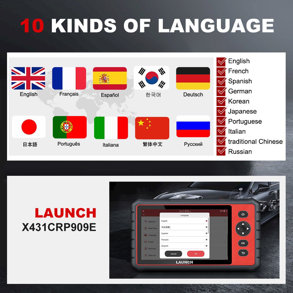 LAUNCH X431 CRP909E Full System Car Diagnostic Tool  with 15 Reset Service PK MK808 CRP909