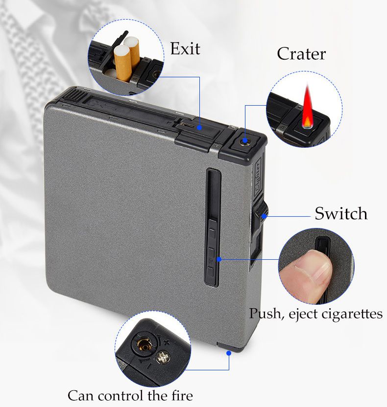 Automatic Ejection Metal Cigarette Case Cigar Box Windproof Inflatable Gas Lighter