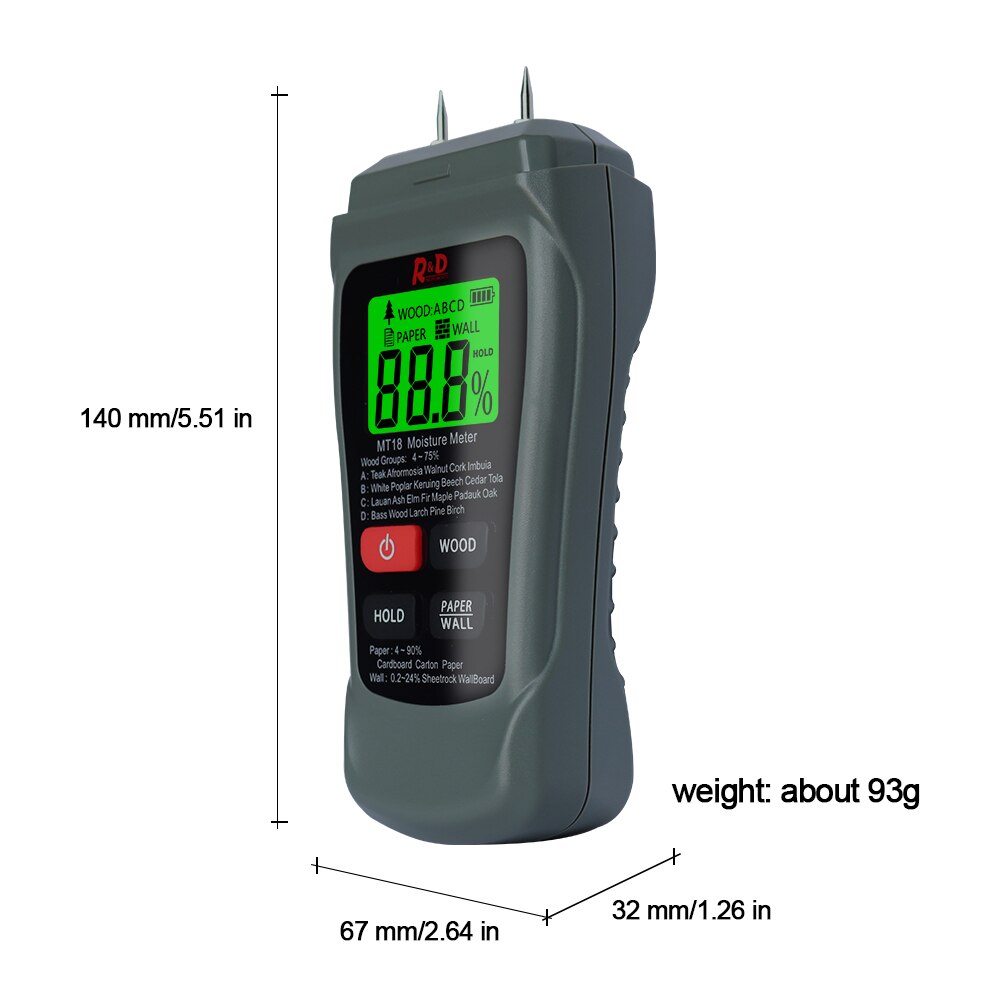 NEW MT-18 Grey 0-99.9% Two Pins Digital Wood Moisture Meter Paper Humidity Tester Wall Hygrometer Timber Damp Detector