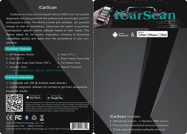 New Icarscan diagnostic tool full systems for Android / iOS with 5 car software & 3 specica function software free Up