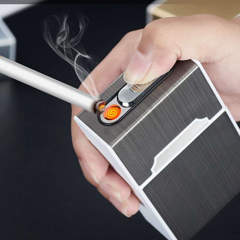 Portable USB Electronic Cigarette Case Box With Lighter 20pcs Cigarette Holder USB Charging Lighter Gadgets For Men