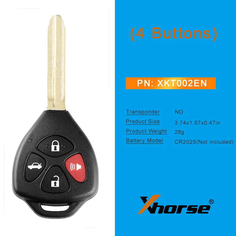 Xhorse XKTO02EN Wire Remote Key Toyota Flat 4 Buttons Triangle English 5pcs/lot