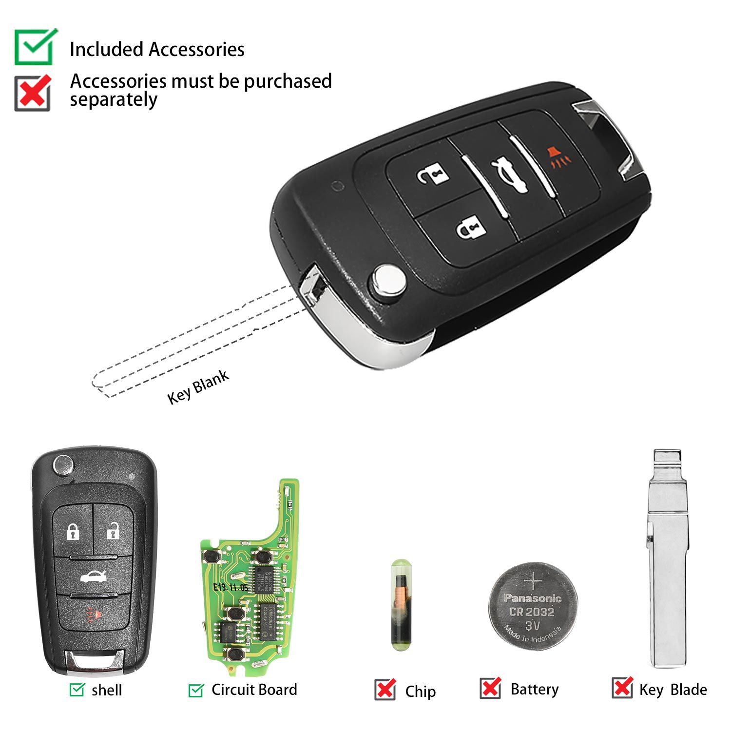 Xhorse XNBU01EN Wireless Remote Key Buick Flip 4 Buttons English Version 5pcs/lot