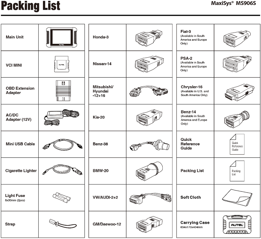 Autel MaxiSys MS906S Package List