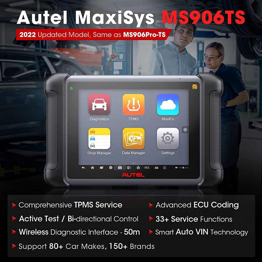 Autel MaxiSYS MS906TS OBD2 Bi-Directional Diagnostic Scanner with TPMS Functions ECU Coding 33+ Services