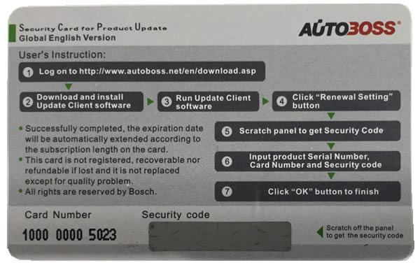 Autoboss V30/V30 Elite Security Card for One Year Online 