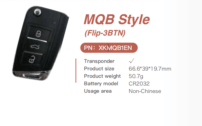 Xhorse VW MQB XKMQB1EN Flip Transponder Key 3 Buttons
